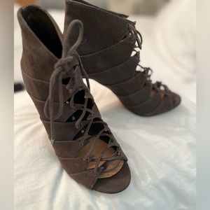 DOLCE VITA SUEDE OPEN TOE BOOTIE TAUPE